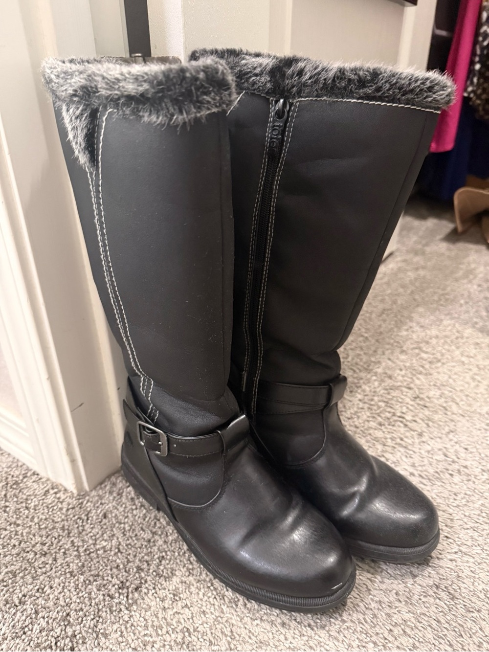 Totes Maryliza Black Tall Winter Boots-Faux Fur Lined Size 7M